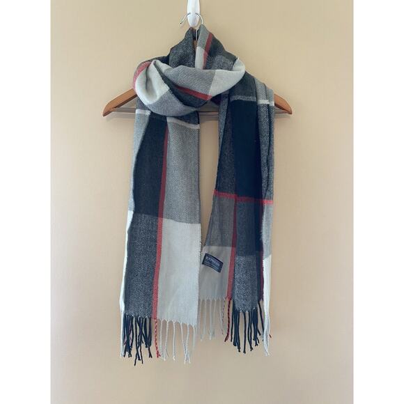 Express Unisex Scarf Black/Gray/Red Fringe 17”x 74” - Picture 1 of 3